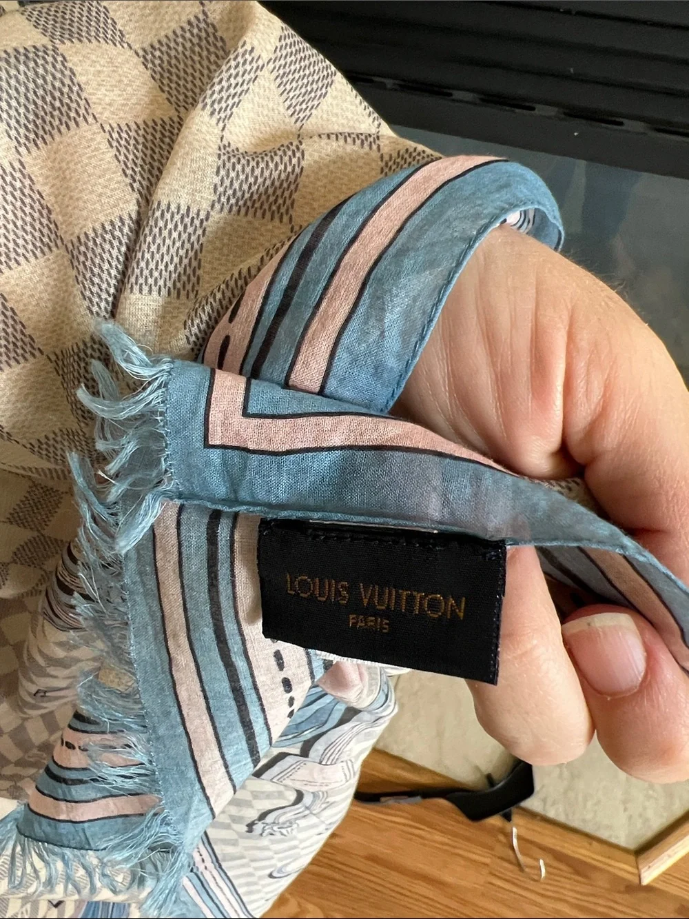 LOUIS VUITTON DAMIER AZUR STRAPS SCARF
